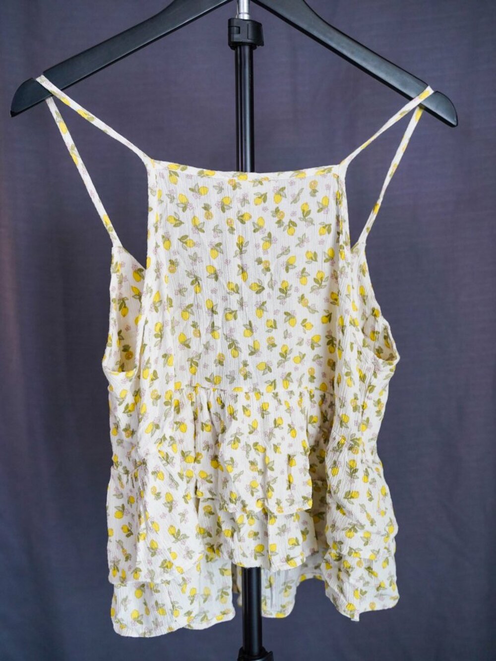 Altar'd State Women's Lemon Print Tie-Front Peplum Tank Top Medium - Picture 8 of 9